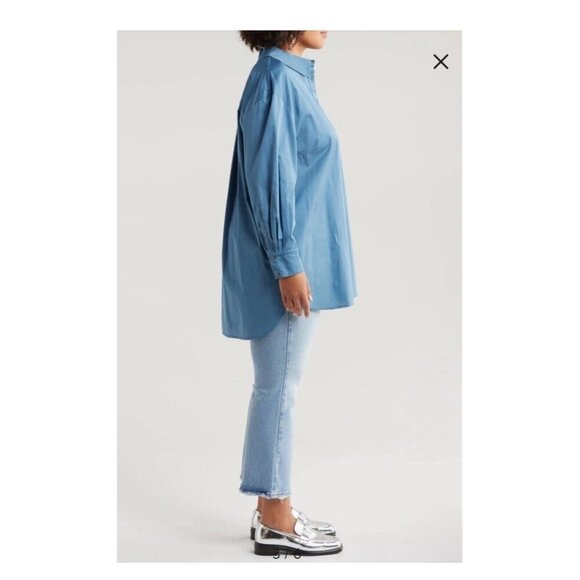 Harshman Plus Size 3X Blue Vivant Tunic 100% Cotton Relaxed Fit Button Up - Picture 4 of 16